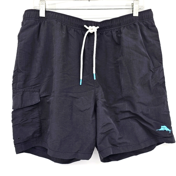 Tommy Bahama Black Cargo Drawstring Swim Trunks Shorts Mens Size Large - Picture 1 of 7